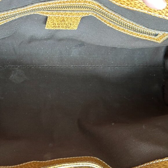 Gucci | GG Monogram Brown and Tan Canvas and Leather Nailhead Jackie Bardot Bag - Picture 12 of 13